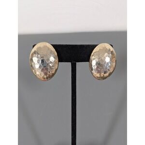 Vintage Gold Tone Hammered Oval Clip On Earrings Statement Domed